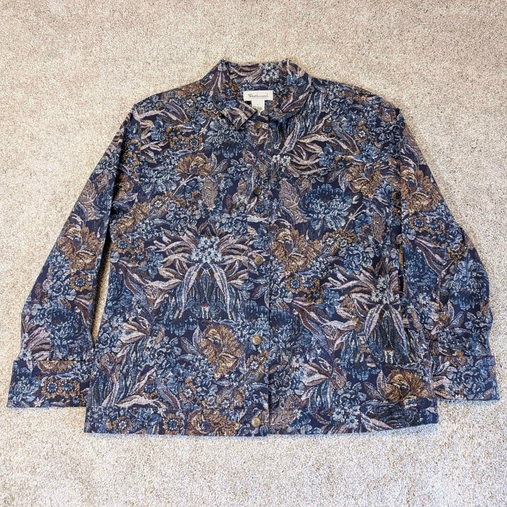 Westbound Womens Button Front Floral Print Long Sleeve Tapestry Jacket Size L